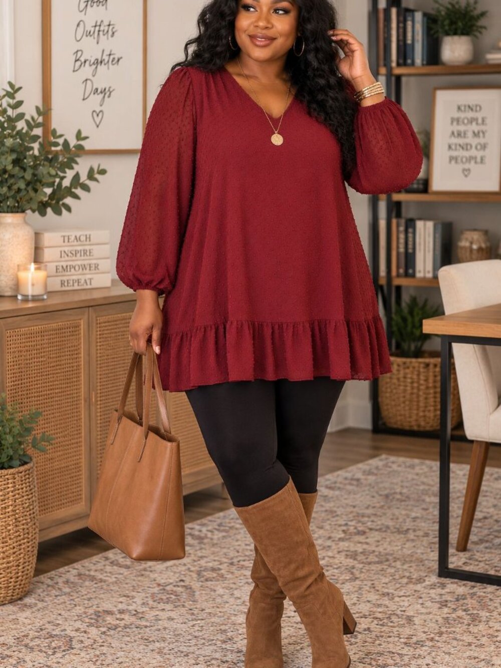 Arula Burgundy Swiss Dot Babydoll Dress Ruffle Hem Romantic Cottagecore Boho Siz